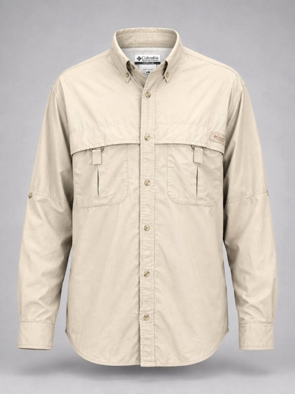 Columbia PFG Mens XL Shirt Beige Long Sleeve Vented Outdoor Camp Fishing UPF50